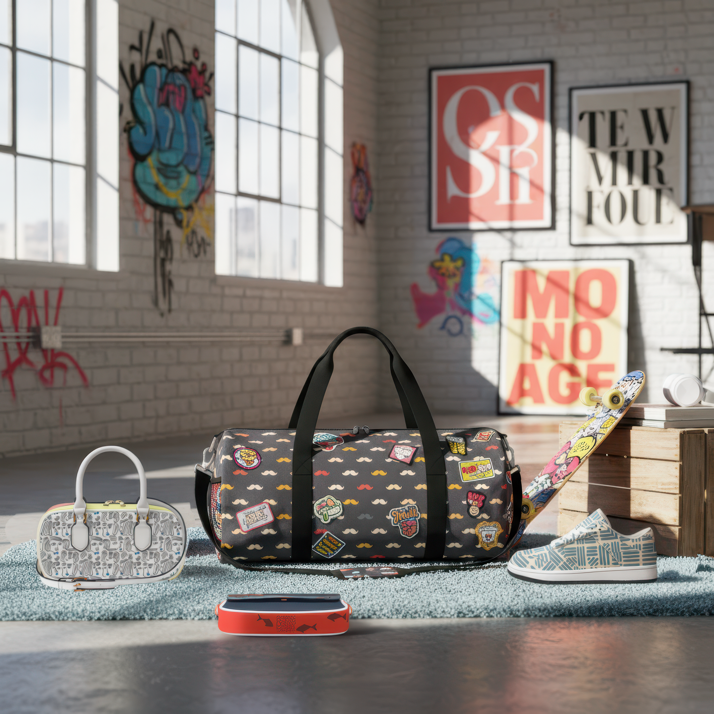 Mustache-print duffel bag - Batty