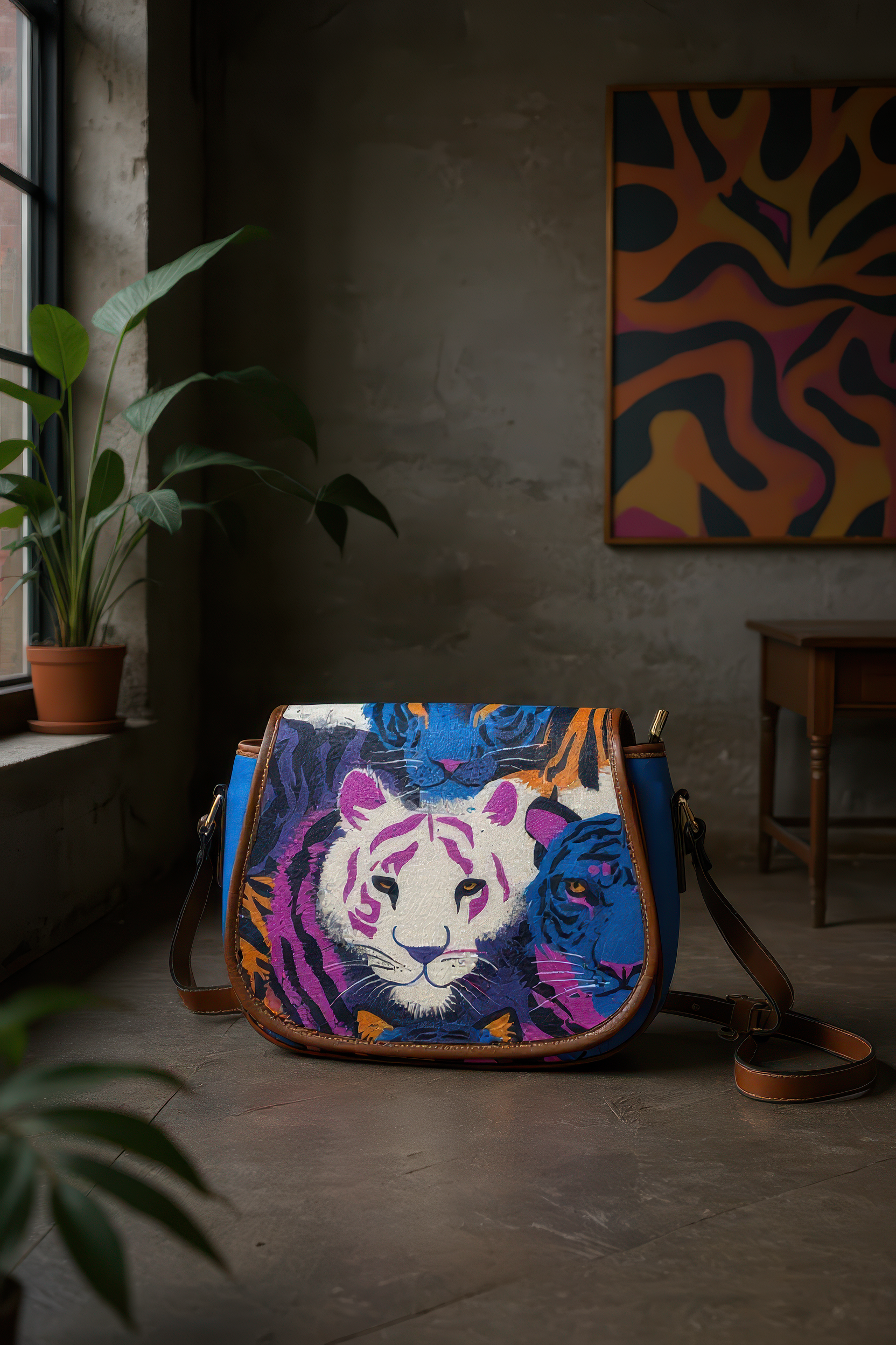 Saddle colorful tigers Bag (Model 1649) (Big) - Batty