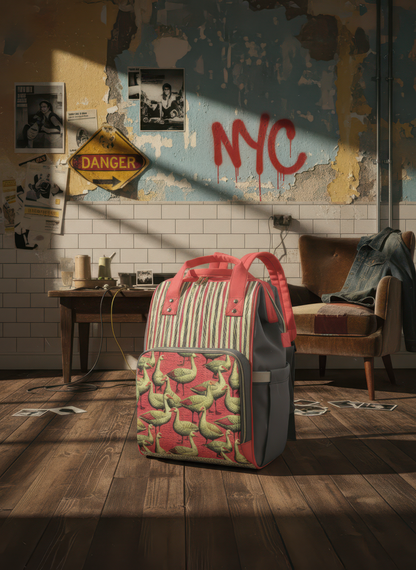 Illustrated Geese Multi-Function Backpack – Artistic Pattern & Versatile Design - Batty