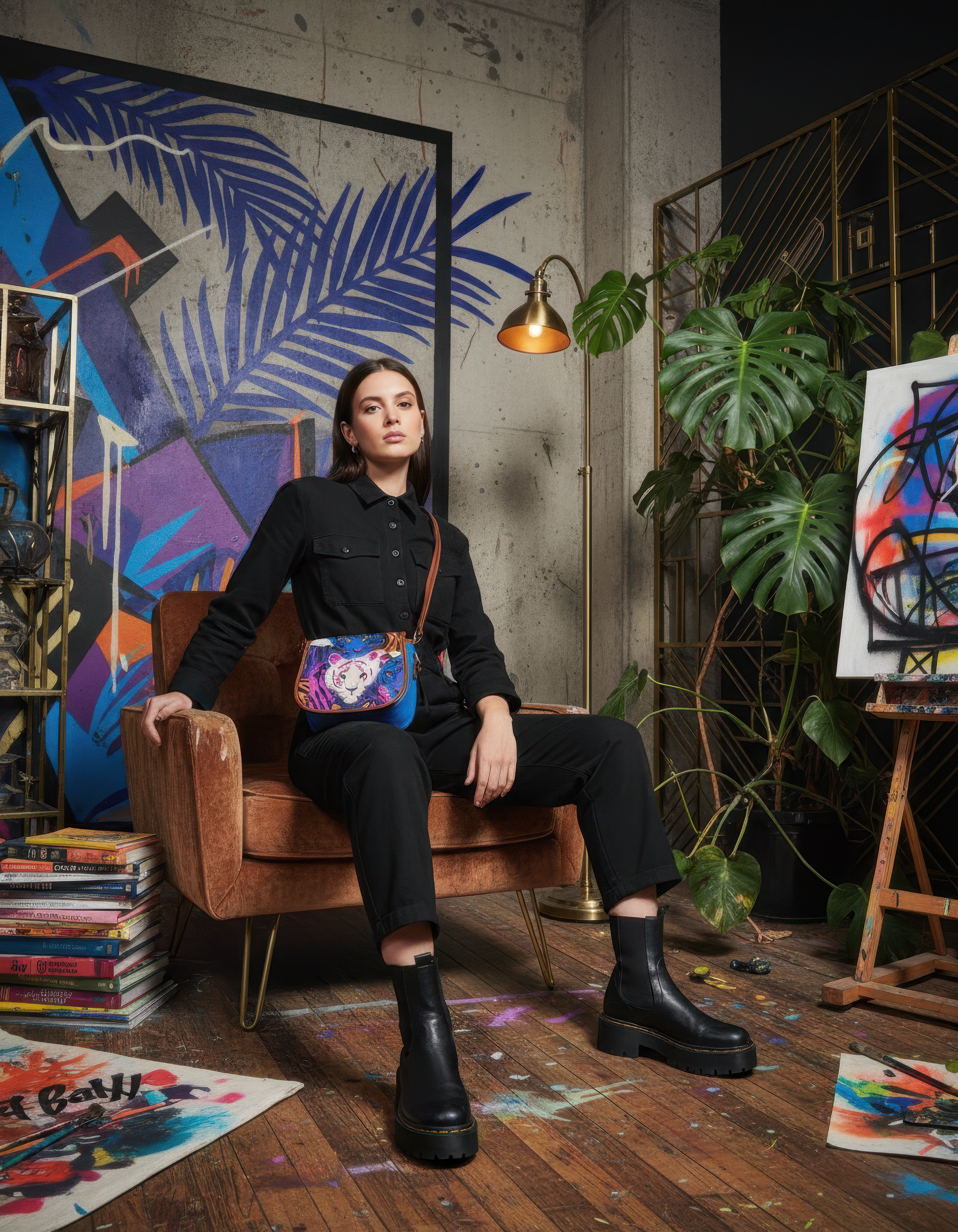 Saddle colorful tigers Bag (Model 1649) (Big) - Batty