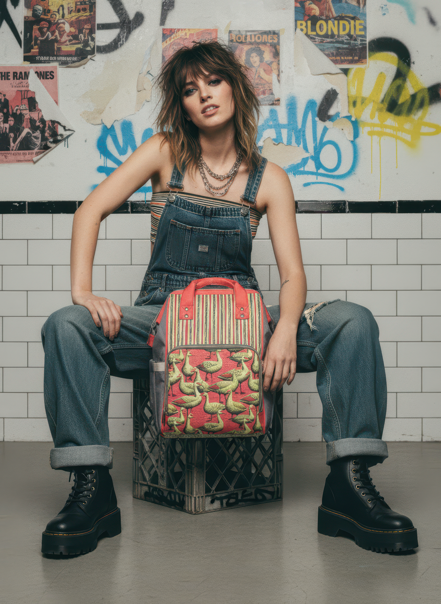 Illustrated Geese Multi-Function Backpack – Artistic Pattern & Versatile Design - Batty
