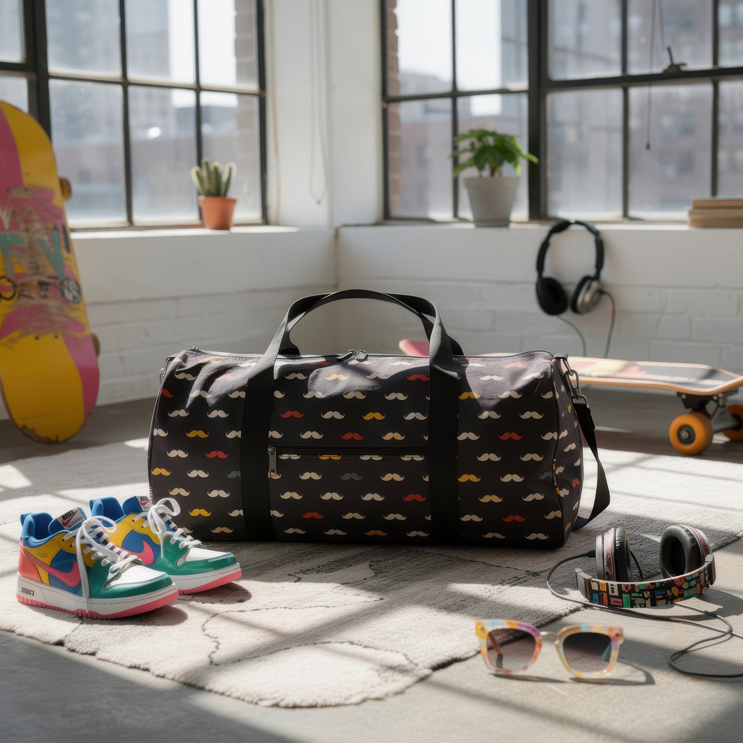 Mustache-print duffel bag - Batty