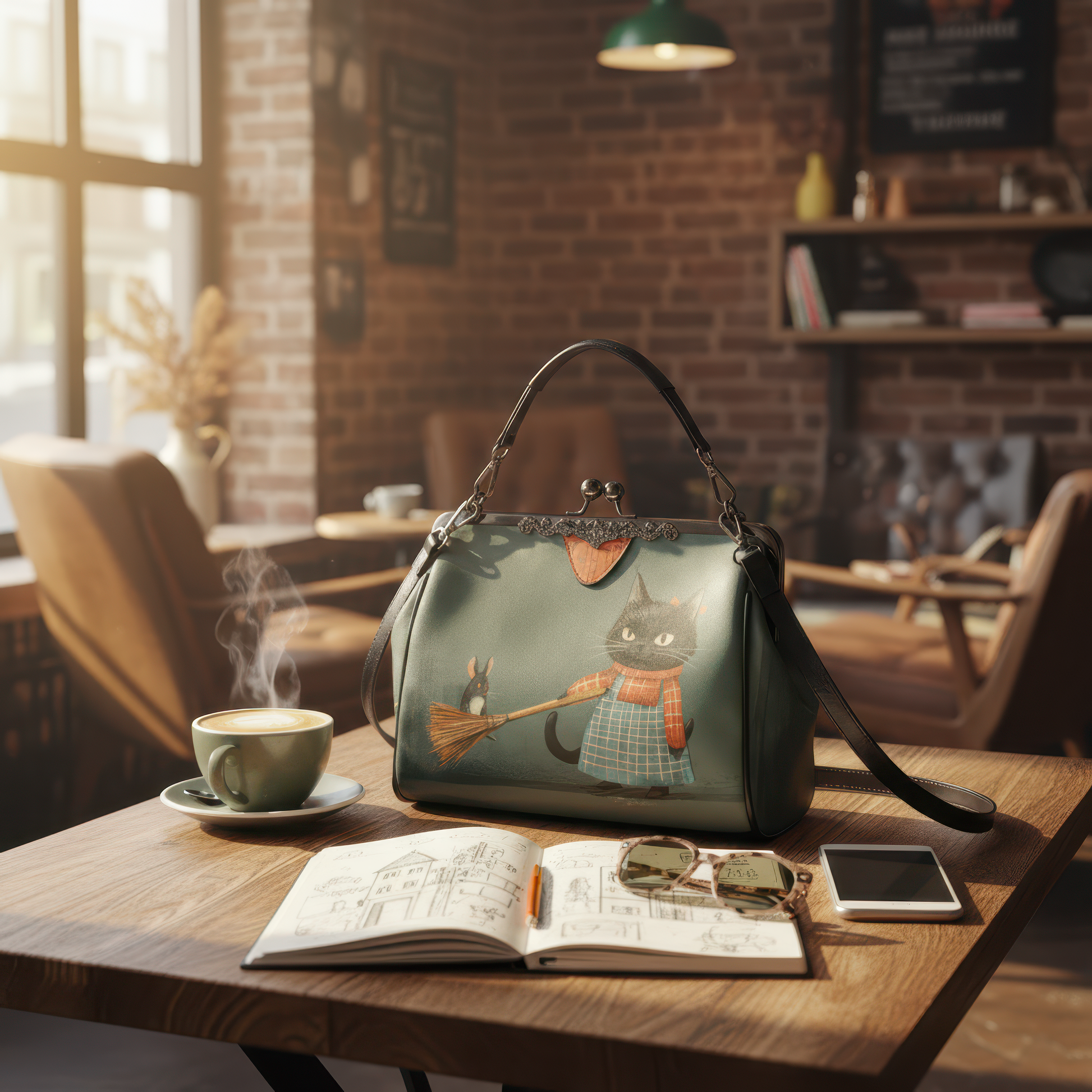 Vintage Cat & Mouse Art Handbag – Whimsical Retro-Inspired Shoulder Bag - Batty