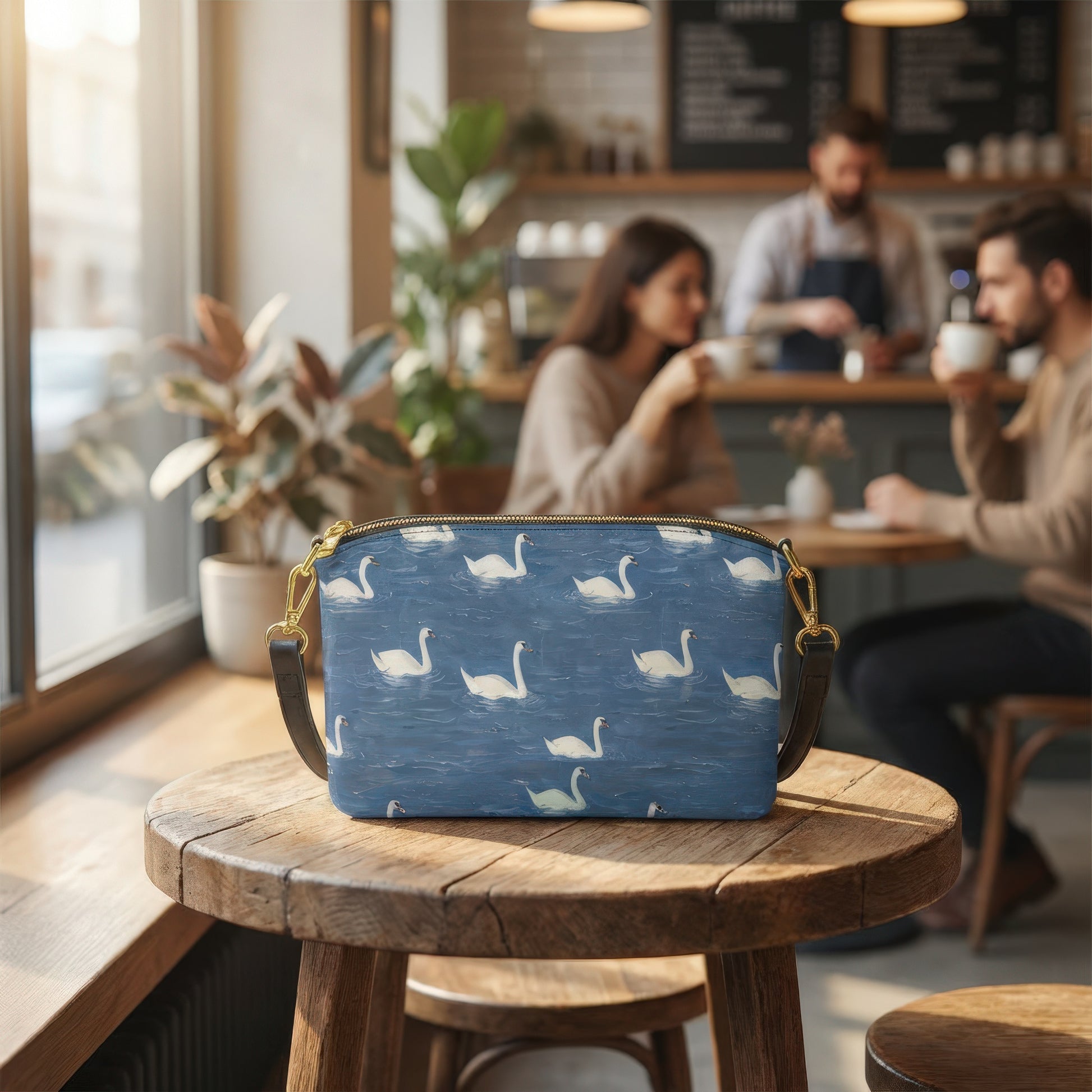Elegant Swan Pattern Dual Strap Crossbody Bag - Batty