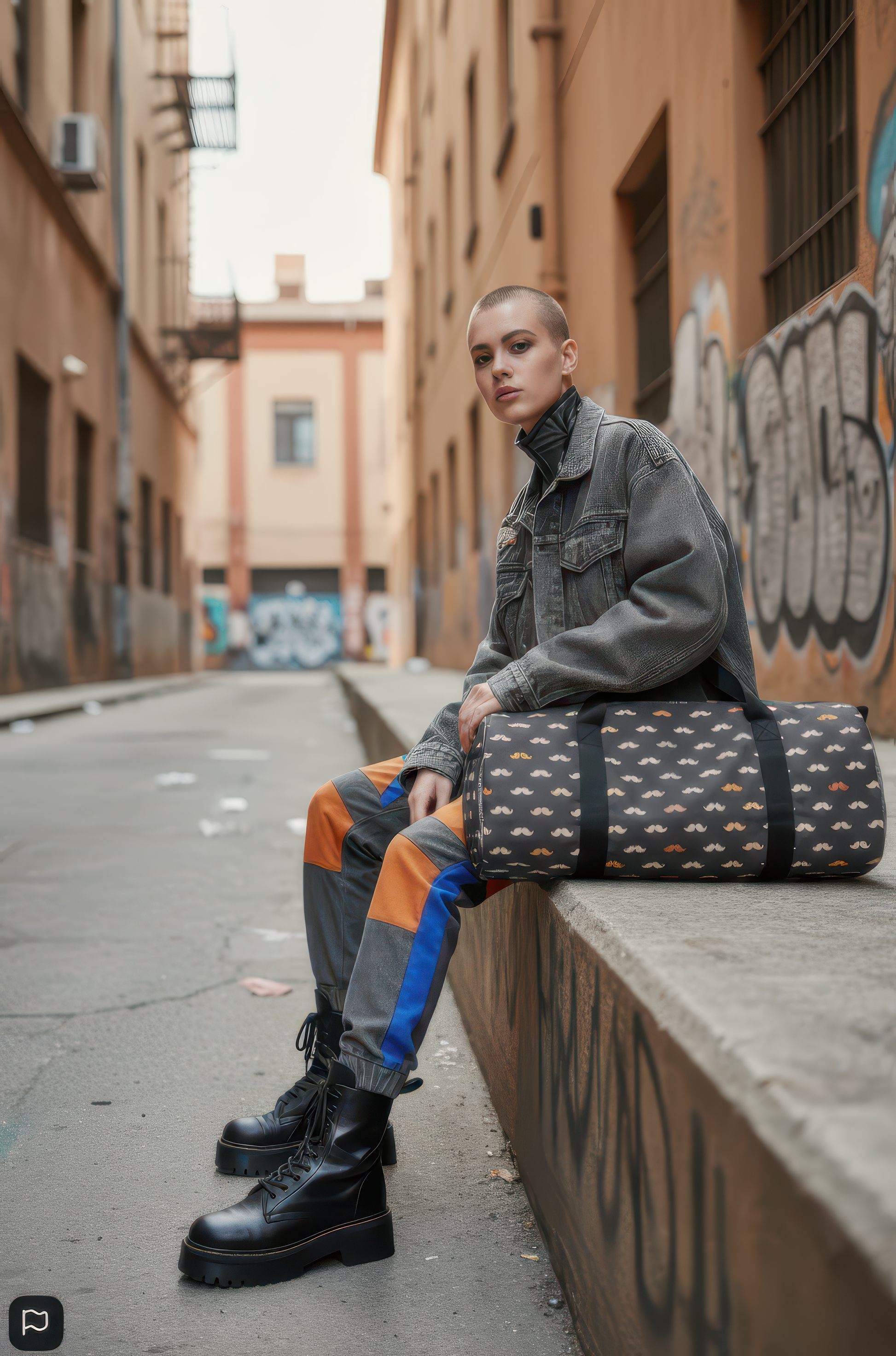 Mustache-print duffel bag - Batty