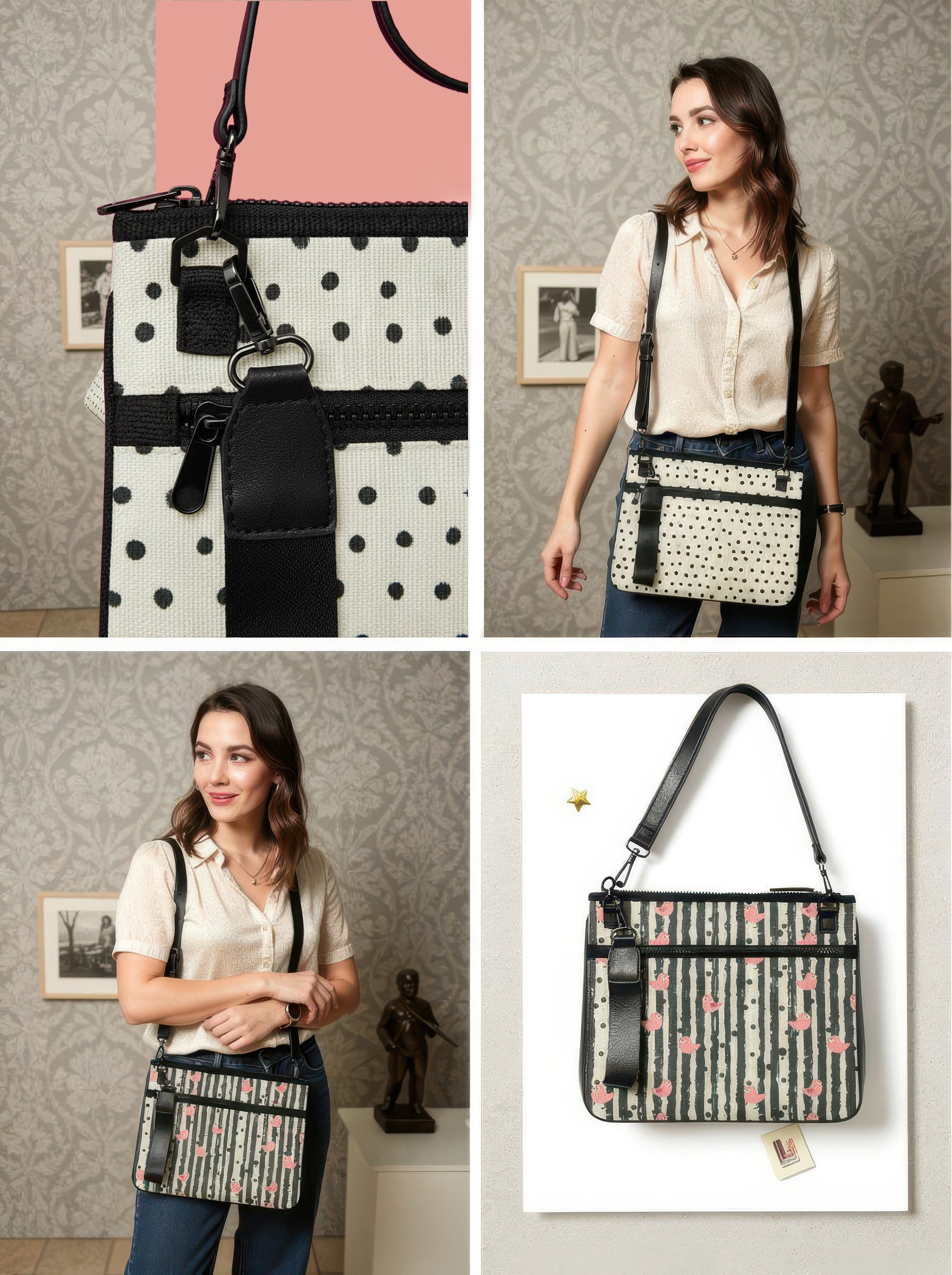 Whimsical Birds Canvas Crossbody Bag - Batty