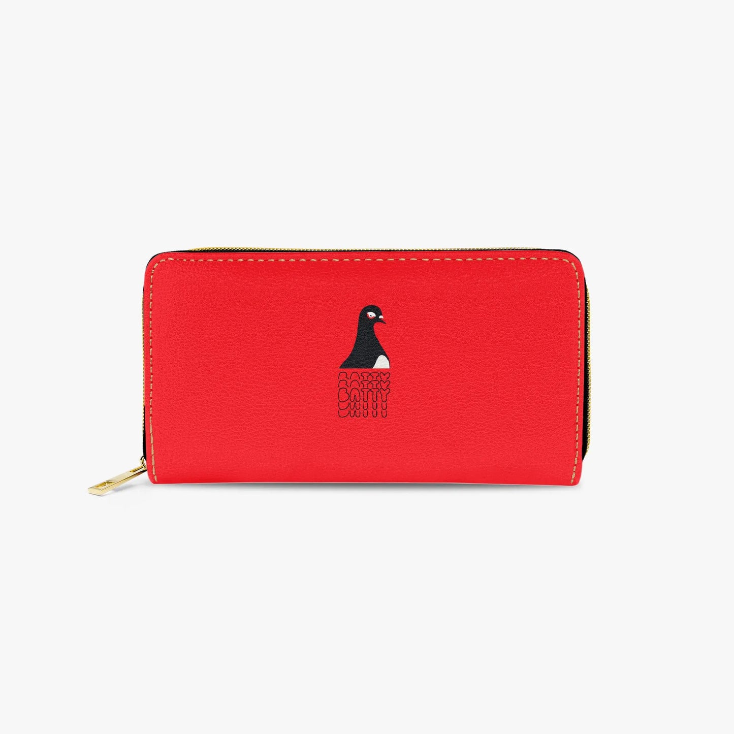 Quirky Pigeon Print Wallet Zipped Long Red Wallet